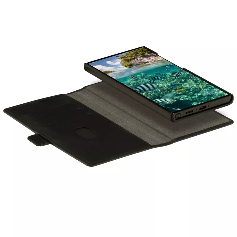 Dėklas-užvalkalas „folio“ dbramante1928 Lynge Samsung Galaxy S23 Ultra – juoda oda, 3 kortelių kišenės, tinka 6,8 colio ekranui