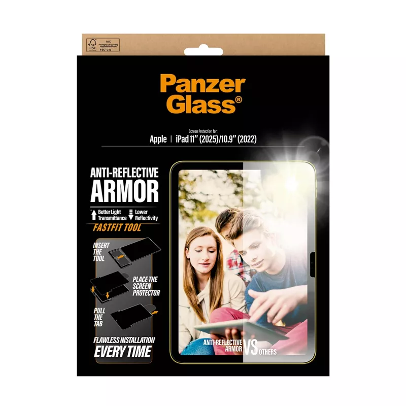 PanzerGlass Anti-Reflective Armor apsauginis stiklas iPad 11 colių (2025-2026) / 10,9 colių (2022) Ultra-Wide Fit su Fastfit įrankiu