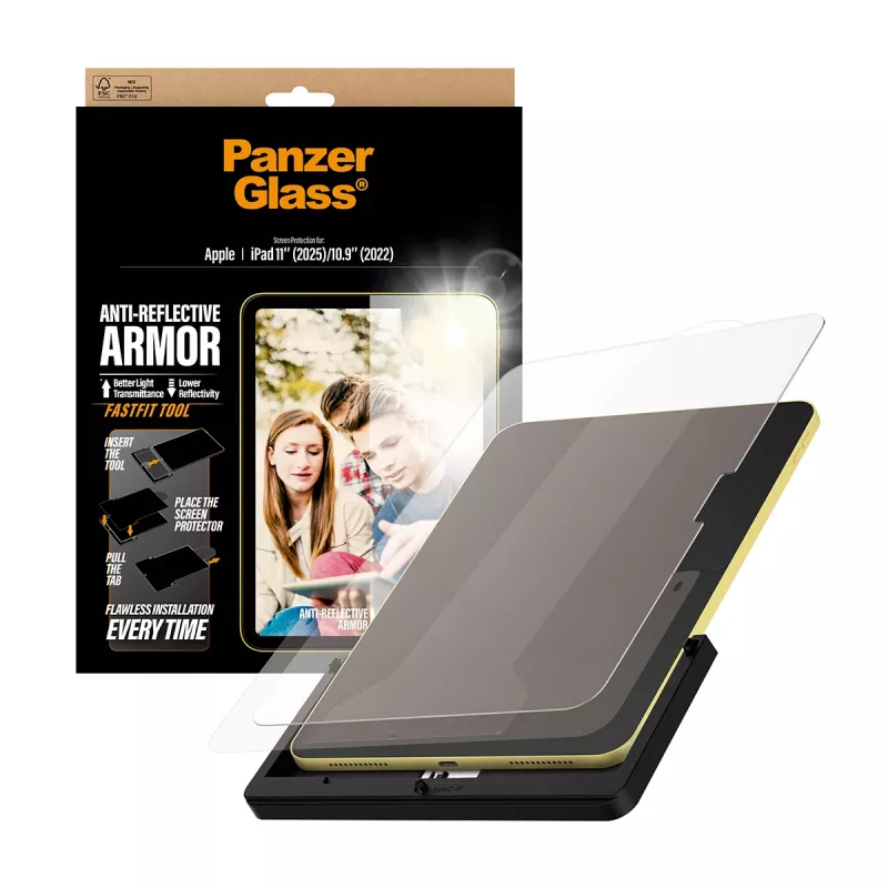 PanzerGlass Anti-Reflective Armor apsauginis stiklas iPad 11 colių (2025-2026) / 10,9 colių (2022) Ultra-Wide Fit su Fastfit įrankiu