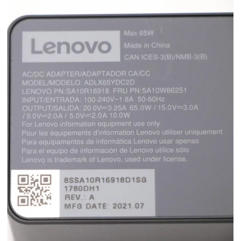 Lenovo 5A10W86251 maitinimo adapteris / keitiklis, vidaus, 65 W, juodas
