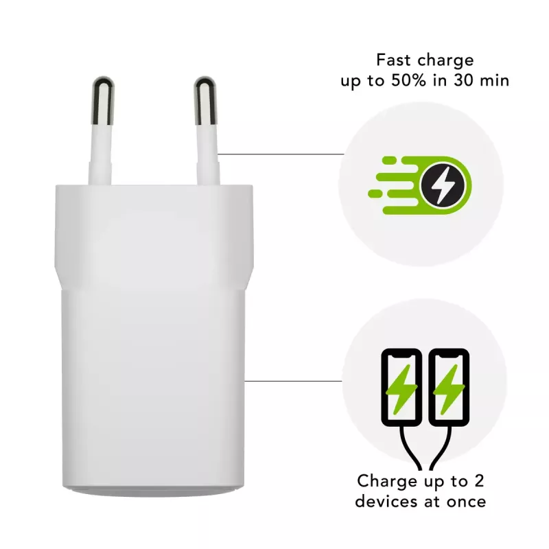 d bramante CH18EUWH7082 Sieninis įkroviklis USB-C 30W + USB-A 18W, baltas