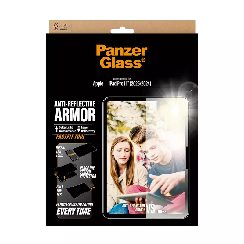 PanzerGlass ® Anti-Reflective Armor Screen Protector iPad Pro 11 colių (2024–2025) | Ultra-Wide Fit su Fastfit įrankiu