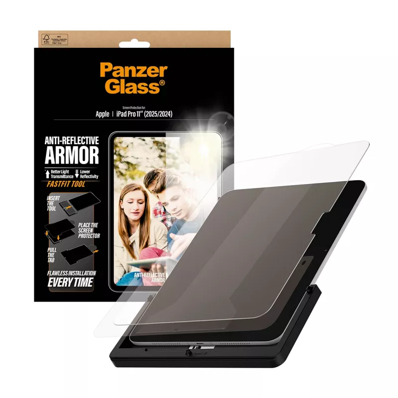 PanzerGlass ® Anti-Reflective Armor Screen Protector iPad Pro 11 colių (2024–2025) | Ultra-Wide Fit su Fastfit įrankiu