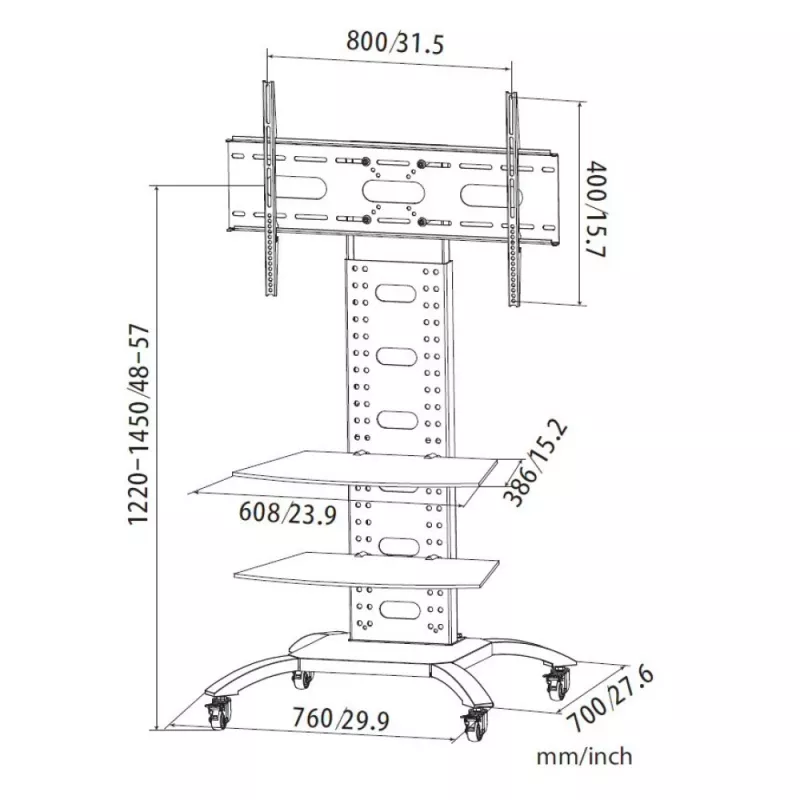 Techly ICA-TR8 televizoriaus stovas 177,8 cm (70 colių) juodas