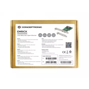 Conceptronic EMRICK PCIe kortelė su 2 USB 3.2 Gen 2 Type-C prievadais, savaiminio maitinimo