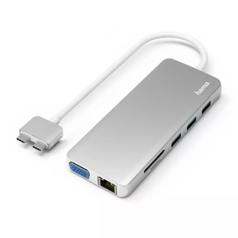Hama 00200133 dokavimo stotelė nešiojamam kompiuteriui USB 3.2 Gen 1 (3.1 Gen 1) Type-C sidabrinė, balta