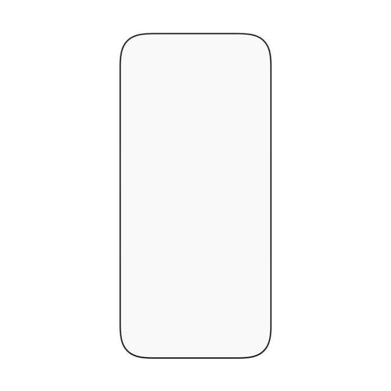 Apsauginis stiklas PanzerGlass SAFE. by iPhone 17 Pro — itin plati PET plėvelė su juodu rėmeliu, sausa aplikacija, atspari įbrėžimams ir smūgiams
