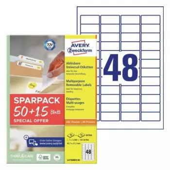 Lipnūs etikečių lapai AVERY L4736REV-65 Balti 4,57x2,12 cm