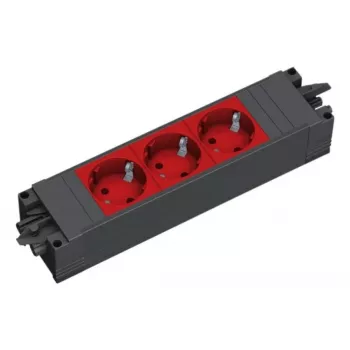 Bachmann STEP BASE 3 lizdų ilgintuvas, 250 V 16 A, plastikinis korpusas, IP20, raudonas, 52×230×44 mm