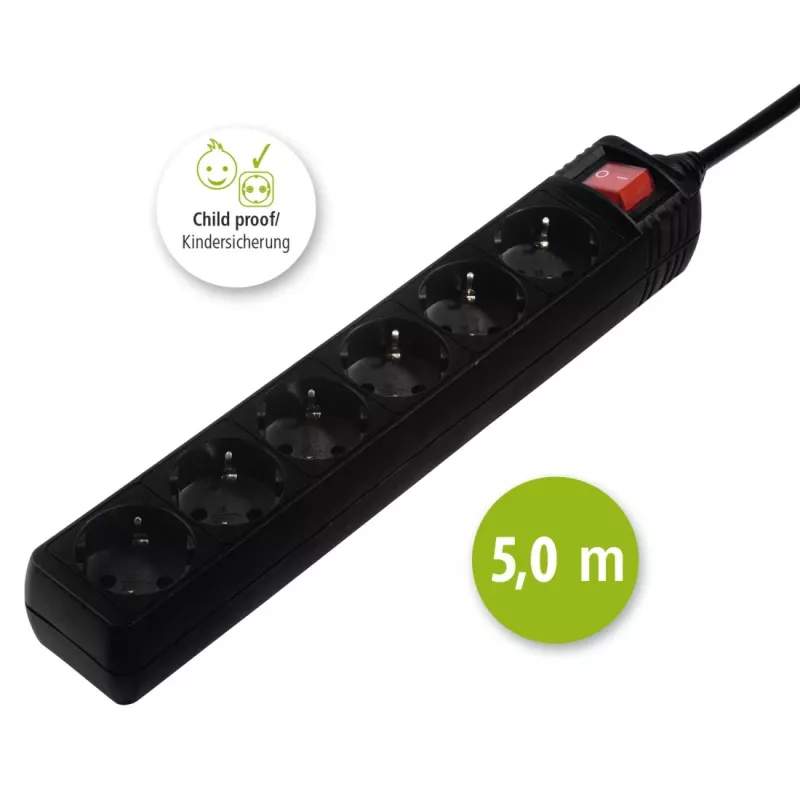 Hama 137266 ilgintuvas 6 lizdų vidaus naudojimui juodas
