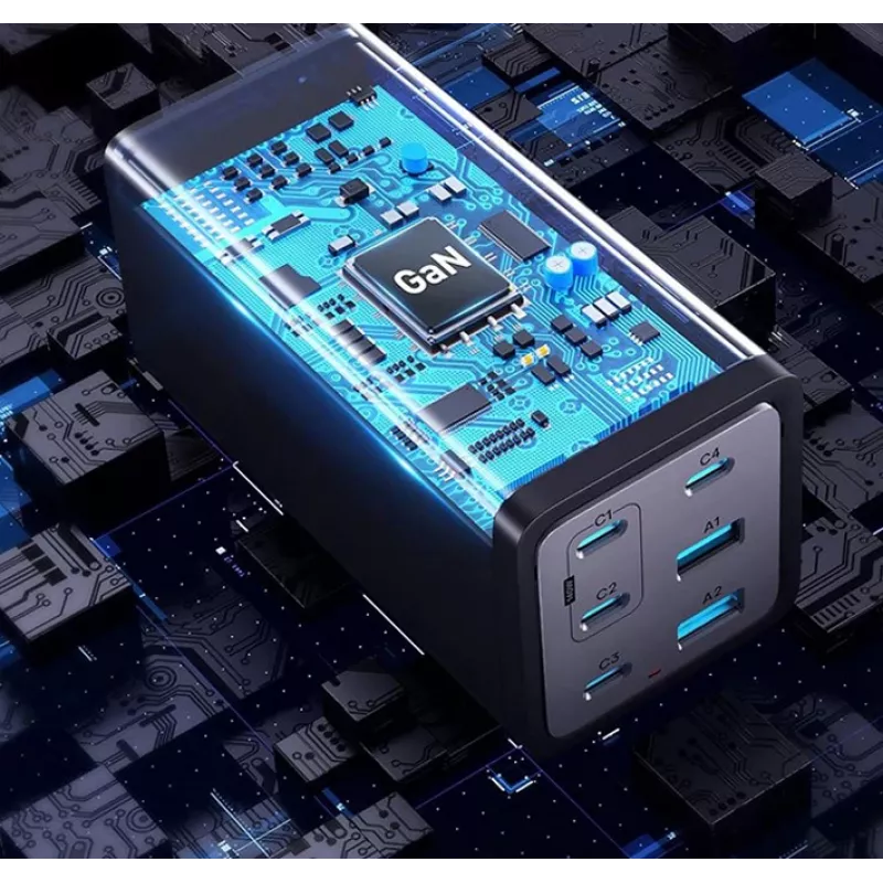 Conceptronic 6 prievadų 200W GaN USB PD įkroviklis su USB-C įkrovimo laidu, USB-C x 4, USB-A x 2, QC 3.0, PD 3.1, PPS