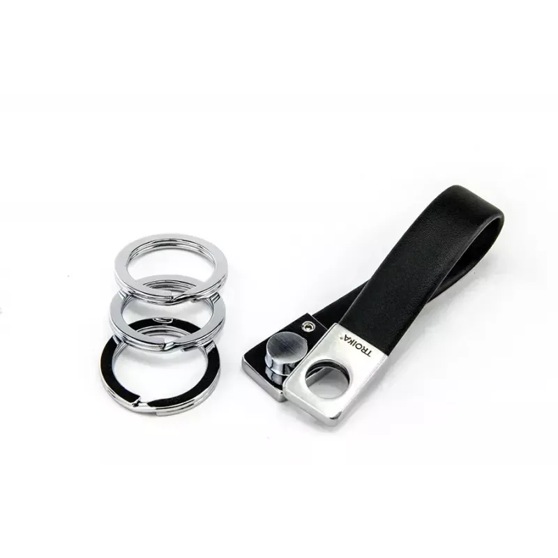 Raktų pakabukas TROIKA TWISTER juoda sidabrinė oda metalas 16mm 9mm