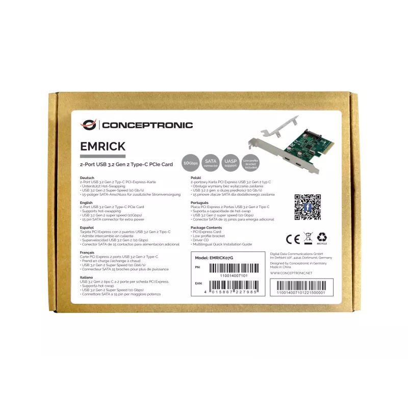 Conceptronic EMRICK PCIe kortelė su 2 USB 3.2 Gen 2 Type-C prievadais