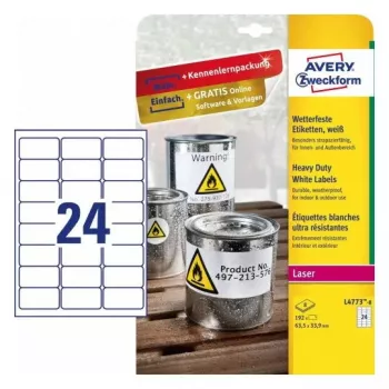 Lipnūs etikečių lapai Avery L4773-8 (192 vnt., A4, 6,35×3,39 cm)