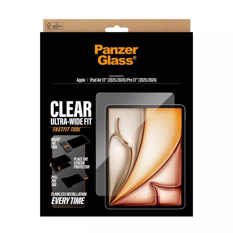 PanzerGlass ® Ekrano apsauga iPad Air 13 colių (2024-2026) | Pro 13 colių (2024-2025) | Ultra-Wide Fit su Fastfit įrankiu