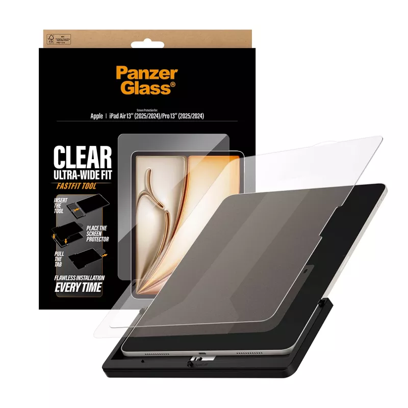 PanzerGlass ® Ekrano apsauga iPad Air 13 colių (2024-2026) | Pro 13 colių (2024-2025) | Ultra-Wide Fit su Fastfit įrankiu