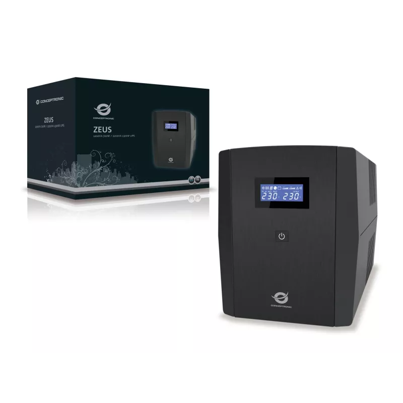 Conceptronic ZEUS 1200VA 720W UPS, IEC + Schuko lizdas, linijinis-interaktyvus, 1,2 kVA, 720 W, 220 V, 240 V, 220 V