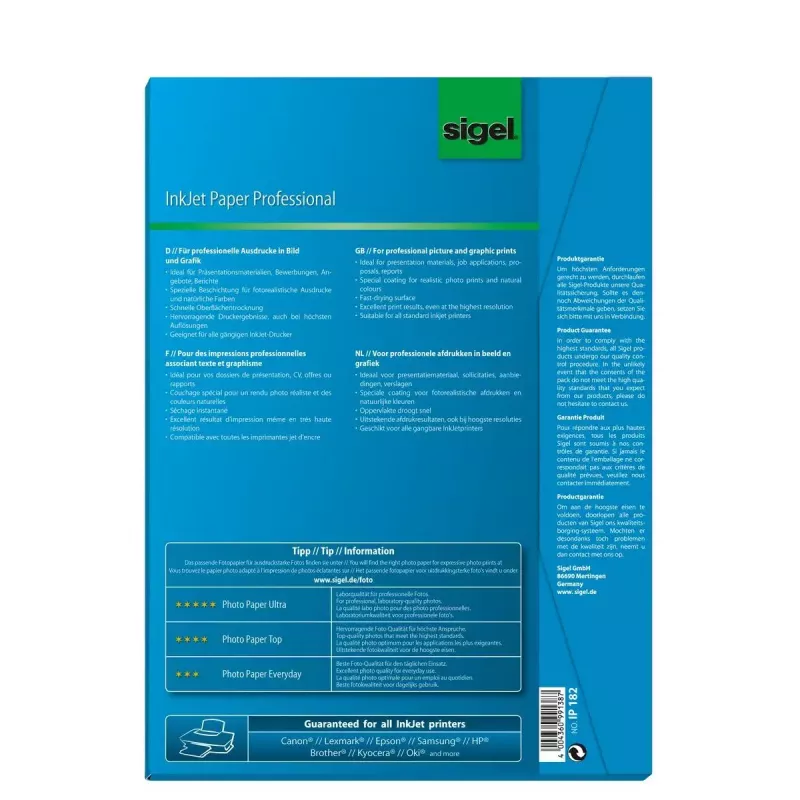 Popierius spausdinimui A4 Sigel IP182 Matinis 50 lapų Baltas