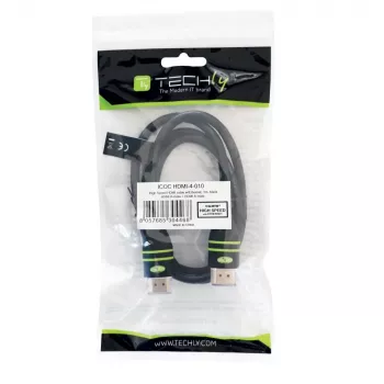 Techly 1m aukštos spartos HDMI laidas su Ethernet A/A M/M juodas ICOC HDMI-4-010