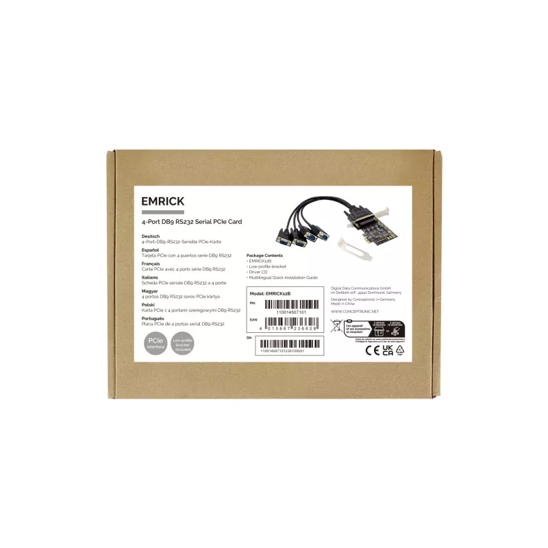 Conceptronic 4 prievadų DB9 RS232 PCIe kortelė
