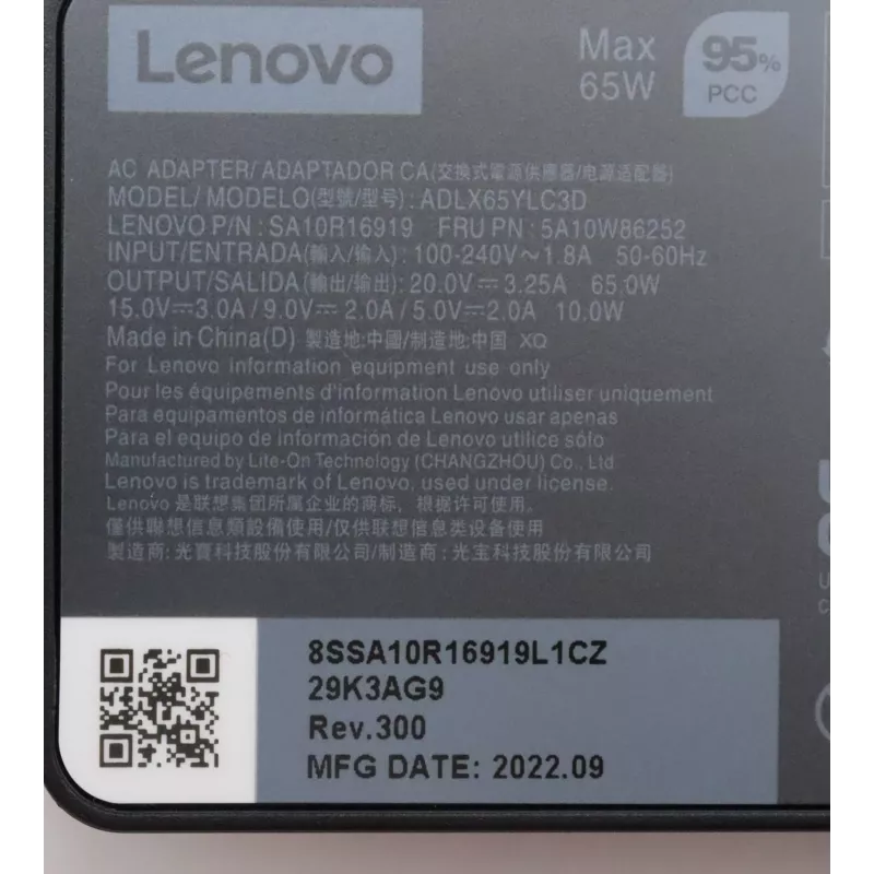 Lenovo 5A10W86252 maitinimo adapteris / keitiklis 65 W juodas
