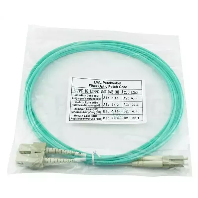 BlueOptics LC-SC daugiamodis OM3 duplex šviesolaidinis komutacinis kabelis, LC-UPC/SC-UPC, 3 m, smėlio spalvos (suderinamas su Corning 055702T512000003M)