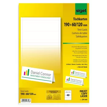 Lipnios etiketės be klijų Sigel DP049, 40 vnt., 190×60 mm, balta, 185 g/m²