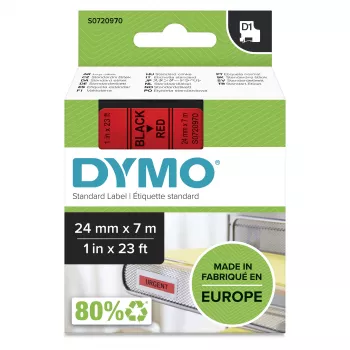 DYMO Authentic D1 lipdukai | 24 mm x 7 m ritinys | juodas spaudinys ant raudono | lipnios etiketės LabelManager etikečių spausdintuvams
