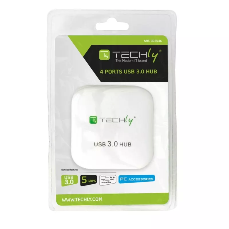 Techly USB 3.0 Super Speed Hub 4 prievadai baltas IUSB3-HUB4-WH