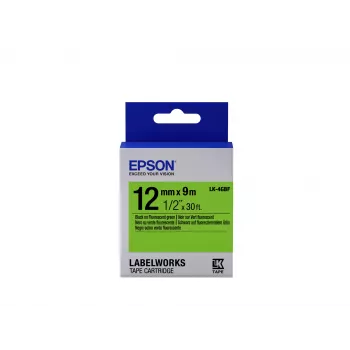 Epson LK-4GBF fluorescencinė etikečių kasetė, juoda/žalia, 12 mm (9 m)