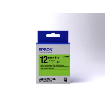 Epson LK-4GBF fluorescencinė etikečių kasetė, juoda/žalia, 12 mm (9 m)