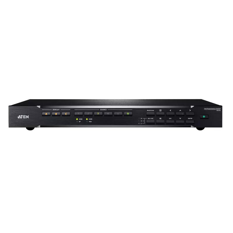 ATEN 7 x 3 prezentacinis jungiklis, HDMI, metalinis, juodas, 60 Hz, 1080p, 1920 x 1200 pikselių