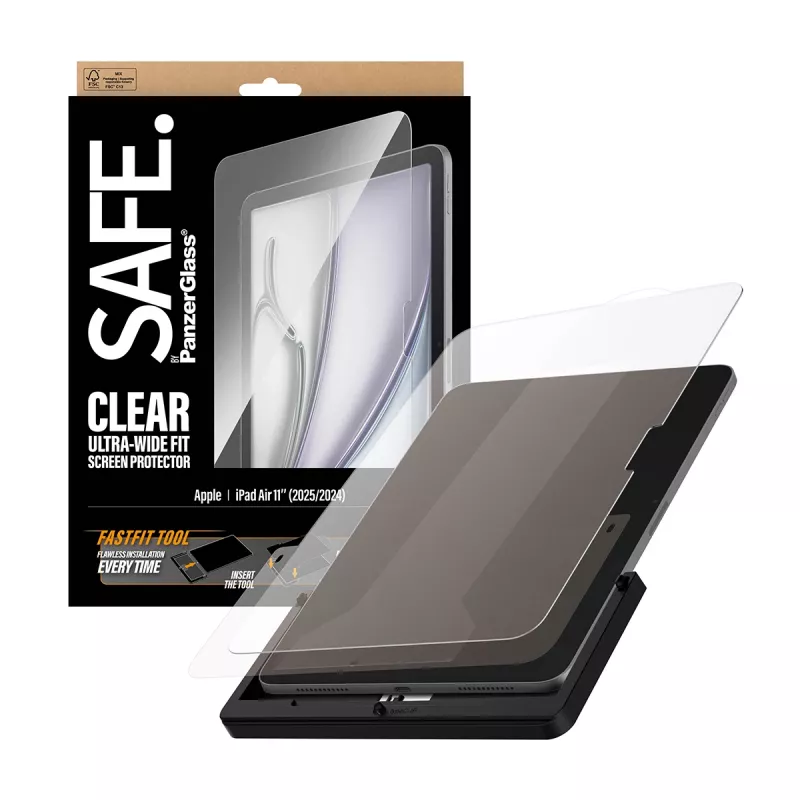 PanzerGlass SAFE. apsauginis stiklas iPad Air 11 colių (2024–2026) | Ultra-Wide Fit su Fastfit įrankiu