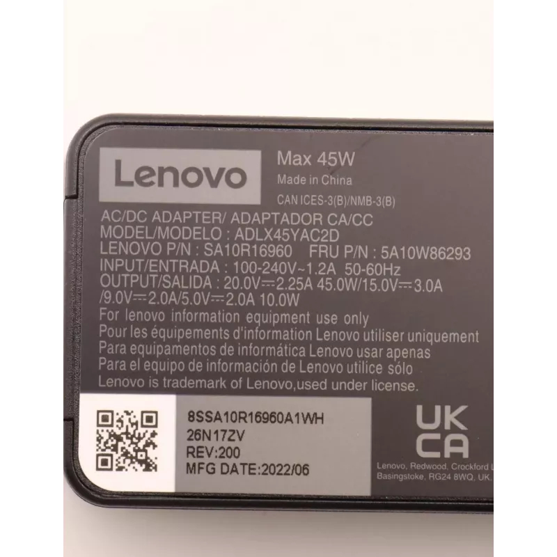 Lenovo 5A10W86293 maitinimo adapteris 45 W juodas