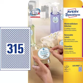 Lipni etiketė apskritimas Avery L6019REV-25