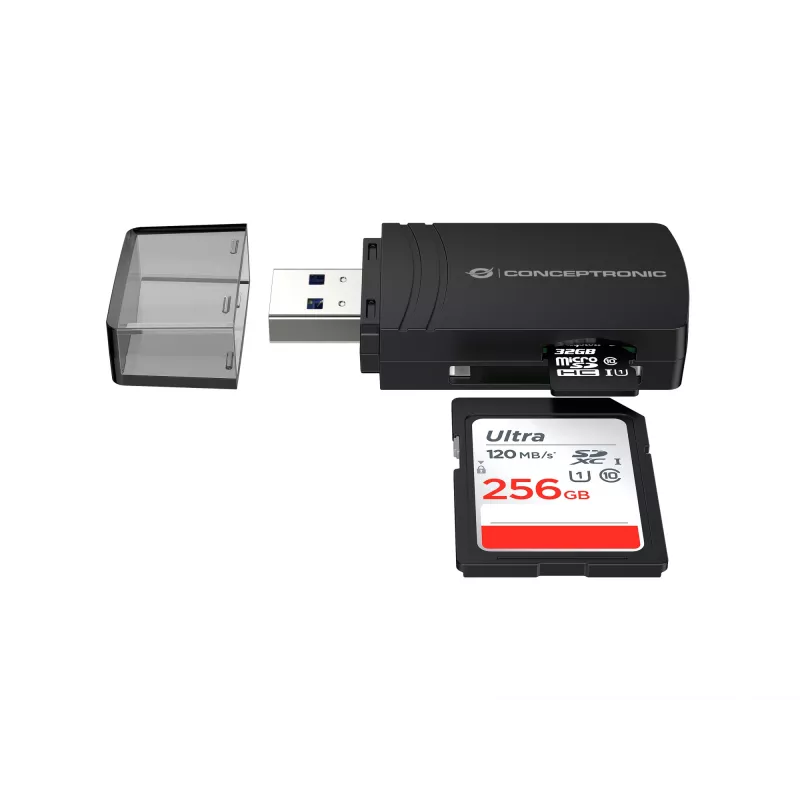 Conceptronic BIAN06B SD TF/MicroSD 4.0 kortelių skaitytuvas, UHS-II, USB 3.0, 5Gbps