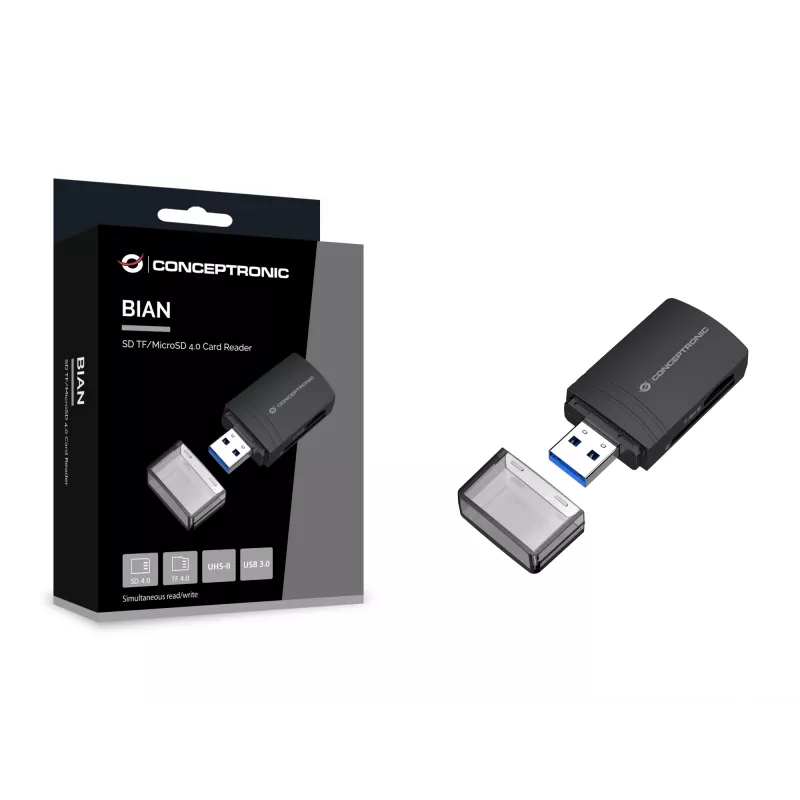 Conceptronic BIAN06B SD TF/MicroSD 4.0 kortelių skaitytuvas, UHS-II, USB 3.0, 5Gbps