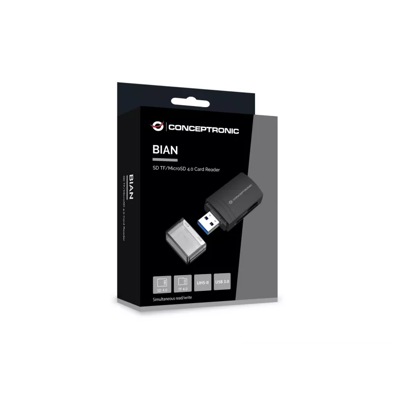 Conceptronic BIAN06B SD TF/MicroSD 4.0 kortelių skaitytuvas, UHS-II, USB 3.0, 5Gbps