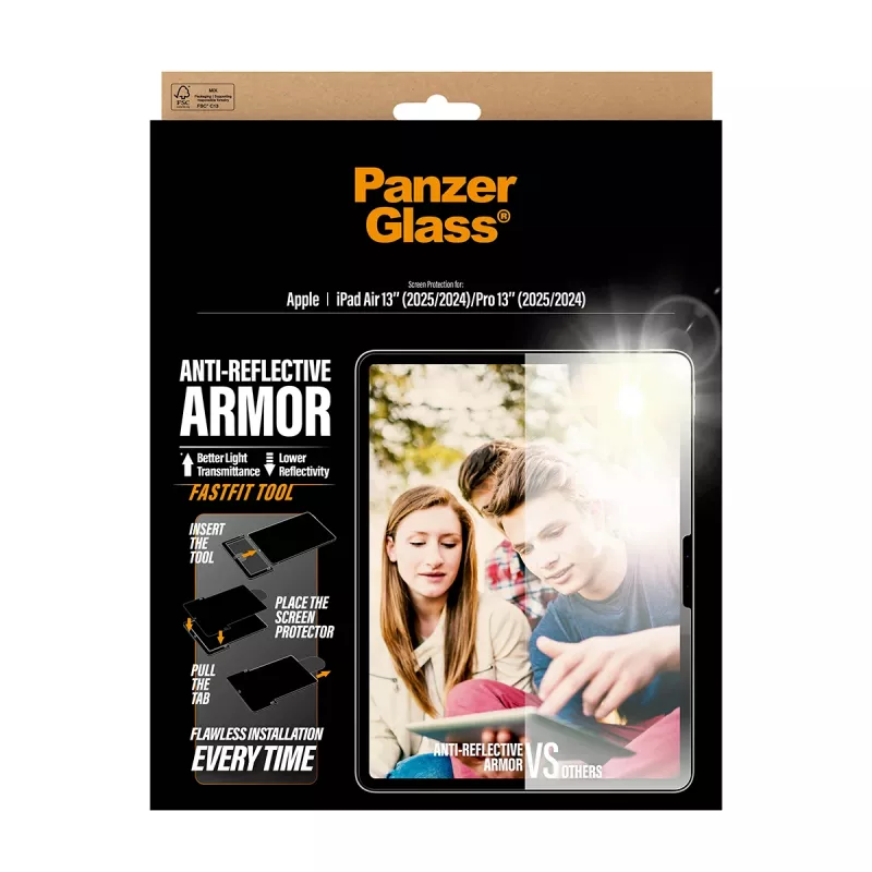 PanzerGlass Anti-Reflective Armor ekrano apsauga iPad Air 13 colių (2024–2026) | Pro 13 colių (2024–2025) | Ultra-Wide Fit su FastFit įrankiu