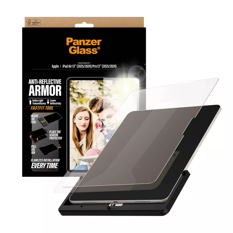 PanzerGlass Anti-Reflective Armor ekrano apsauga iPad Air 13 colių (2024–2026) | Pro 13 colių (2024–2025) | Ultra-Wide Fit su FastFit įrankiu