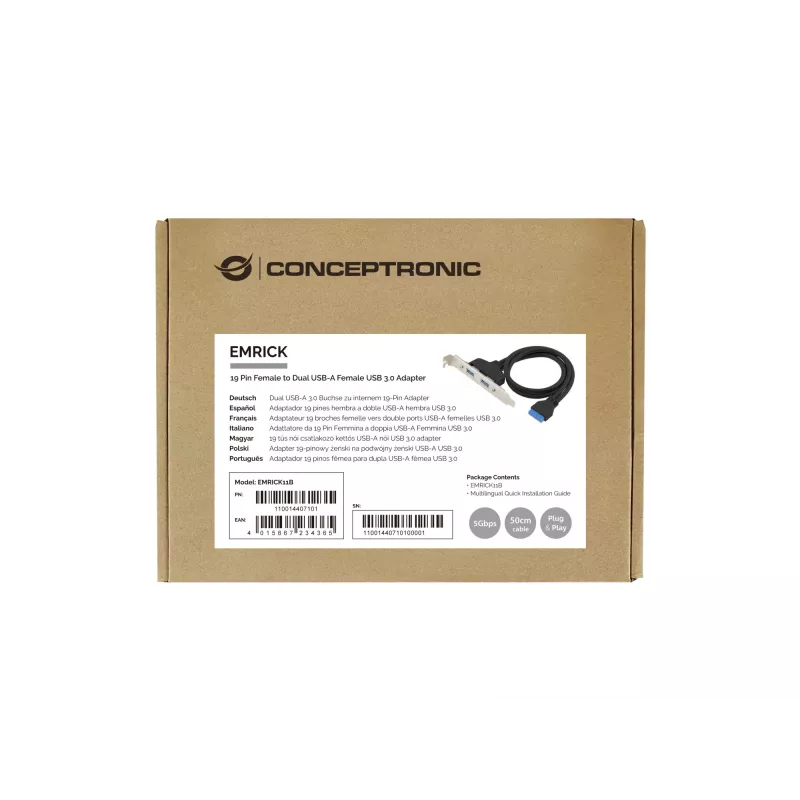 Conceptronic EMRICK11B adapteris iš 19 kontaktų vidinės USB 3.0 jungties į dvi USB-A išorines jungtis