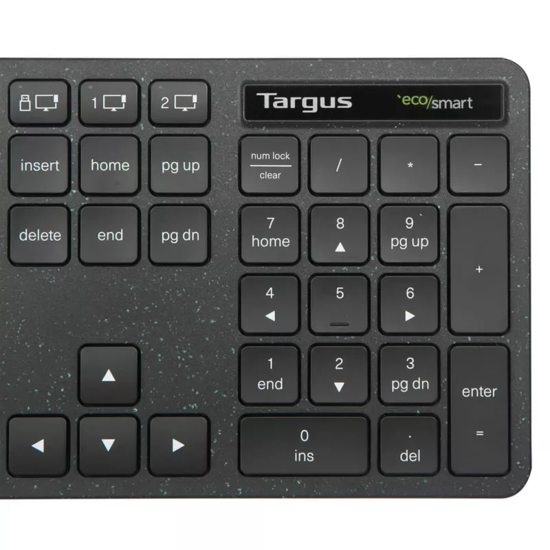 Targus EcoSmart AKB873UK belaidė klaviatūra RF Wireless + Bluetooth QWERTY UK anglų juoda