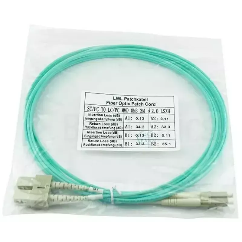 BlueOptics LC–SC daugiamodis OM3 Duplex šviesolaidinis komutacinis kabelis, LC-UPC/SC-UPC, 10 m, smėlio spalvos (suderinamas su Corning 055702T512000010M)