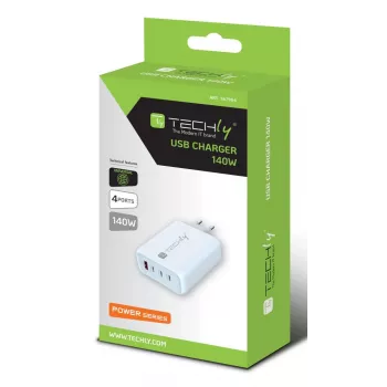Techly IPW-PD140W-WH mobiliojo įrenginio įkroviklis Power bank, Išmanusis telefonas, Planšetė, Universalus Baltas AC Greitasis įkrovimas Vidiniam naudojimui