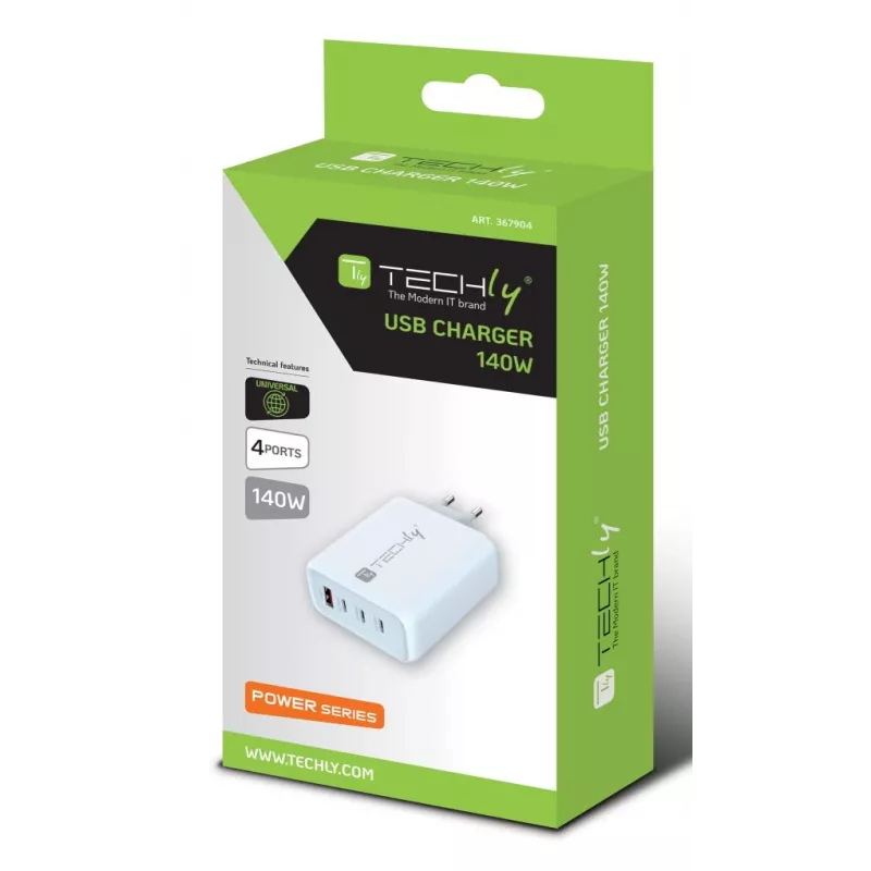 Techly IPW-PD140W-WH mobiliojo įrenginio įkroviklis Power bank, Išmanusis telefonas, Planšetė, Universalus Baltas AC Greitasis įkrovimas Vidiniam naudojimui