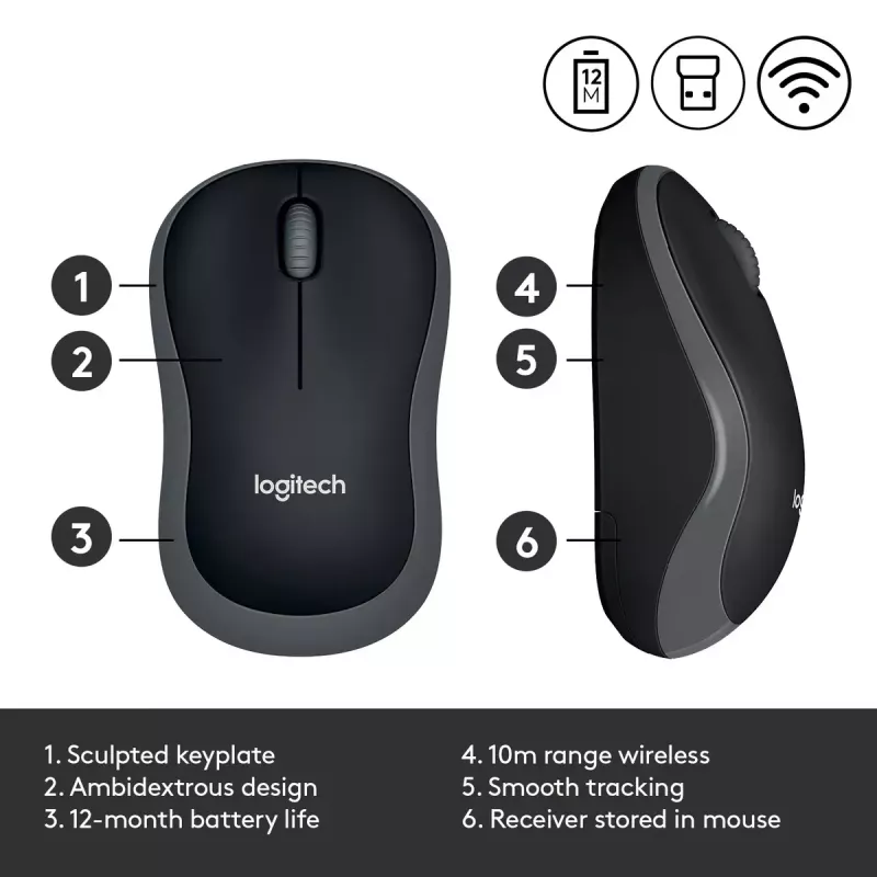 Pelinė Logitech M185 Swift Wireless pilka