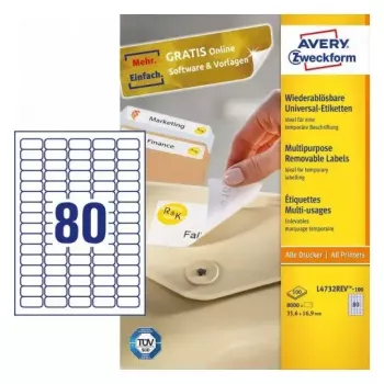 Lipnūs etikečių lapai Avery L4732REV-100, 80 vnt. lape, 8000 vnt. pakuotėje