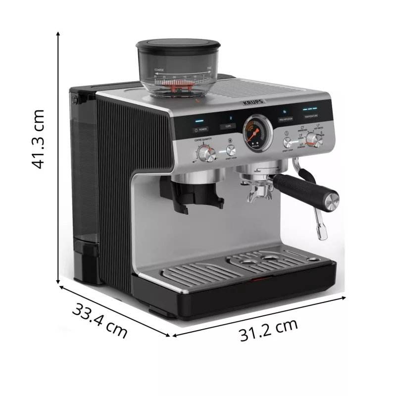 Kavos aparatas KRUPS XP801T pusiau automatinis su malūnėliu, 3 L vandens talpa, 2 puodeliams, juodas/nerūdijantis plienas