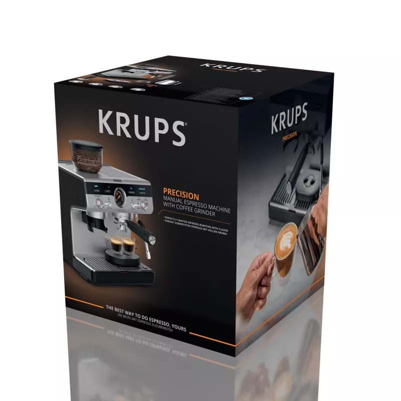 Kavos aparatas KRUPS XP801T pusiau automatinis su malūnėliu, 3 L vandens talpa, 2 puodeliams, juodas/nerūdijantis plienas