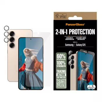 PanzerGlass 2 viename apsaugos rinkinys Samsung Galaxy S25 – ekrano ir kameros apsauga nuo įbrėžimų ir smūgių